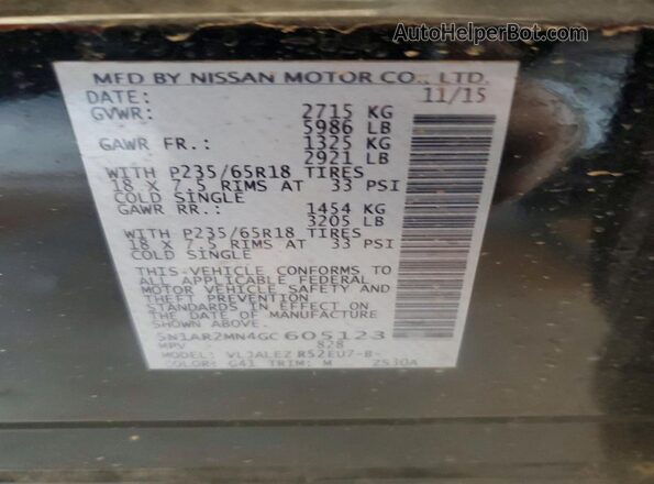 5N1AR2MN4GC605123 2016 NISSAN PATHFINDER Black Вид підкапотного простору