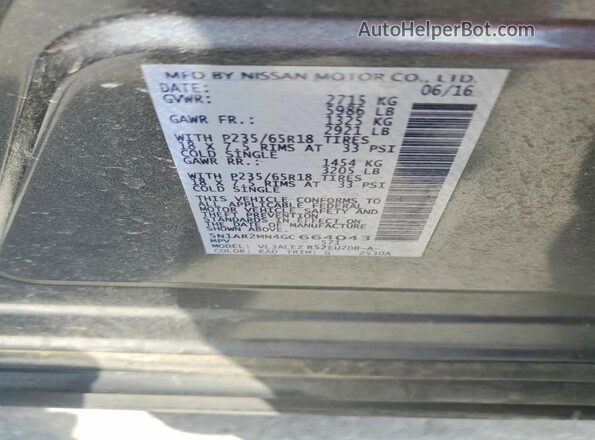 5N1AR2MN4GC664043 2016 NISSAN PATHFINDER Gray VIN sticker view