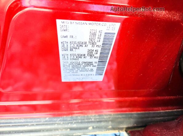 5N1AR2MN6GC614891 2016 NISSAN PATHFINDER Burgundy Widok naklejki z numerem VIN