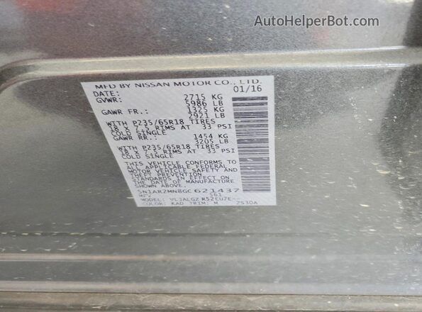 5N1AR2MN8GC621437 2016 NISSAN PATHFINDER Gray Vista del compartimento del motor