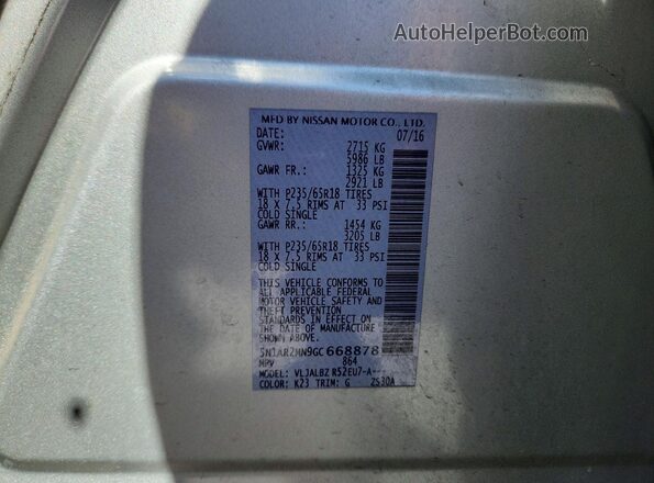 5N1AR2MN9GC668878 2016 NISSAN PATHFINDER Silver Панорамний вид салону 360°