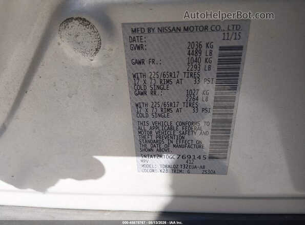 5N1AT2MT0GC769145 2016 NISSAN ROGUE Silver Вид підкапотного простору