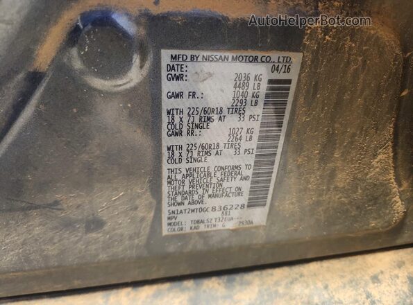 5N1AT2MT0GC836228 2016 NISSAN ROGUE Gray VIN sticker view