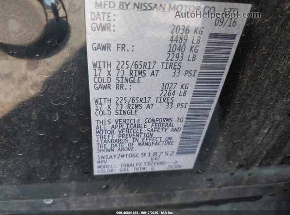 5N1AT2MT0GC918752 2016 NISSAN ROGUE Black Engine compartment view