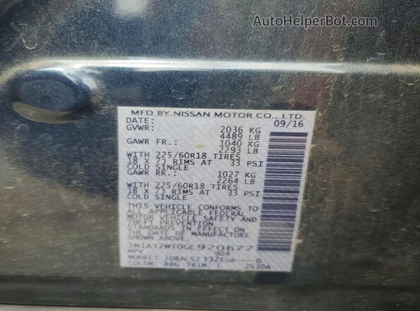 5N1AT2MT0GC920677 2016 NISSAN ROGUE Blue Панорамний вид салону 360°