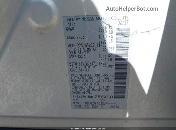 5N1AT2MT0HC786450 2017 NISSAN ROGUE Silver Widok komory silnika