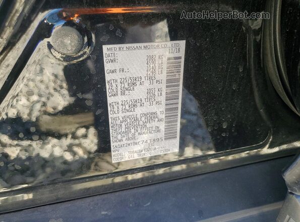 5N1AT2MT0KC743895 2019 NISSAN ROGUE Black Widok naklejki z numerem VIN