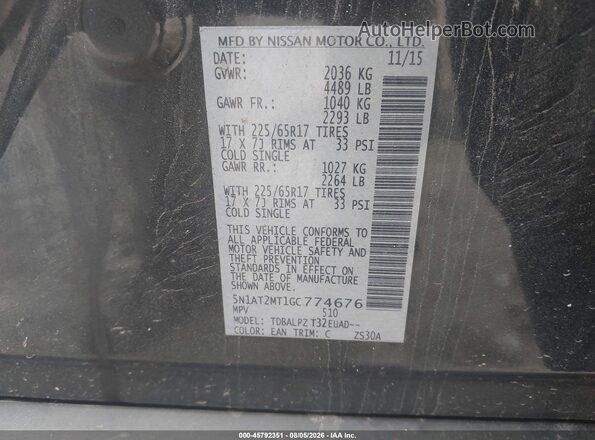 5N1AT2MT1GC774676 2016 NISSAN ROGUE Black Engine compartment view