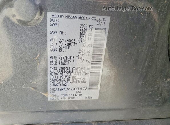 5N1AT2MT1GC803478 2016 NISSAN ROGUE Silver Vista del compartimento del motor