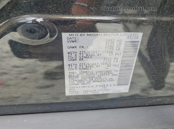 5N1AT2MT1JC750515 2018 NISSAN ROGUE Black VIN sticker view