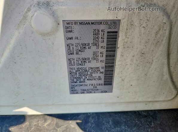 5N1AT2MT2GC781586 2016 NISSAN ROGUE Белый Вид подкапотного пространства