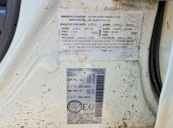5N1AT2MT2KC758799 2019 NISSAN ROGUE White 