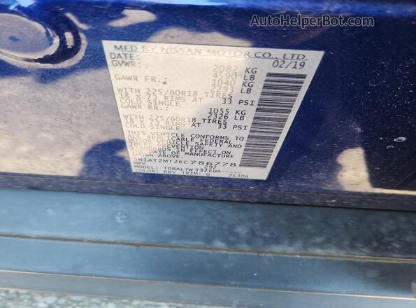 5N1AT2MT2KC786778 2019 NISSAN ROGUE Blue VIN sticker view