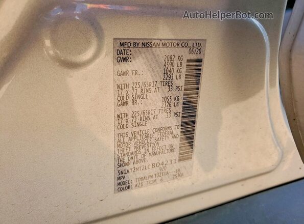 5N1AT2MT2LC804231 2020 NISSAN ROGUE Silver Vista interior de 360 grados