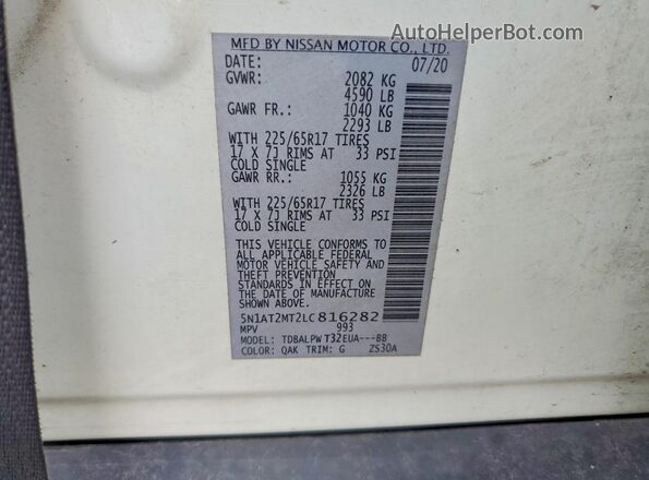 5N1AT2MT2LC816282 2020 NISSAN ROGUE White სალონის 360-გრადუსიანი ხედი