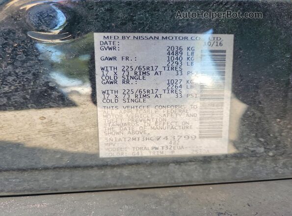 5N1AT2MT3HC743799 2017 NISSAN ROGUE Black VIN კოდის სტიკერის ხედი