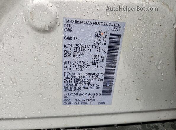 5N1AT2MT3HC796356 2017 NISSAN ROGUE Silver Vista del compartimento del motor