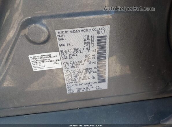5N1AT2MT3HC854904 2017 NISSAN ROGUE Gray Widok komory silnika