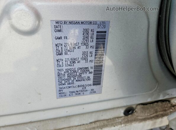 5N1AT2MT3LC806506 2020 NISSAN ROGUE Silver სალონის 360-გრადუსიანი ხედი