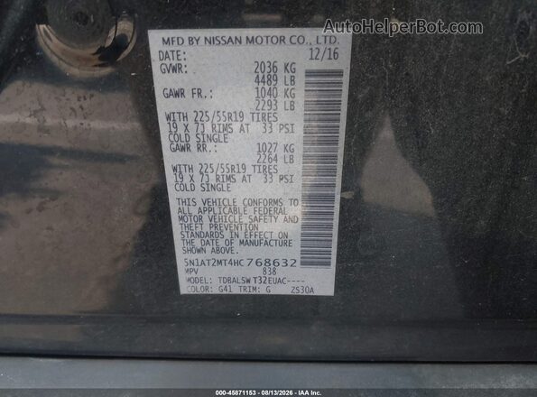 5N1AT2MT4HC768632 2017 NISSAN ROGUE Black Вид підкапотного простору