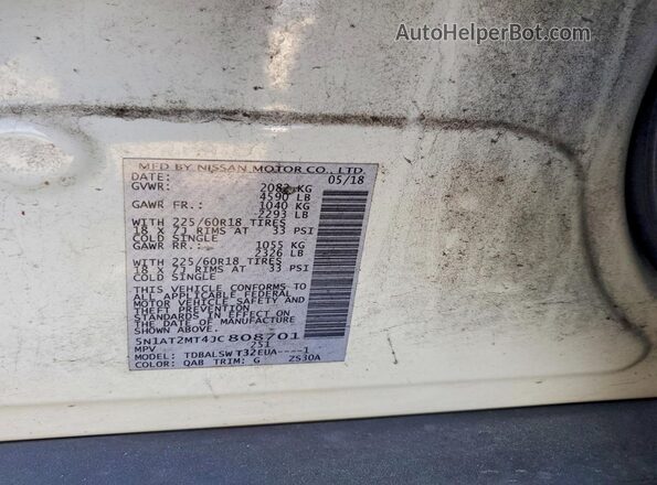5N1AT2MT4JC808701 2018 NISSAN ROGUE White Widok naklejki z numerem VIN