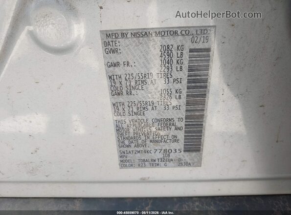 5N1AT2MT4KC778035 2019 NISSAN ROGUE Silver Շարժիչի բաժամունքի տեսք