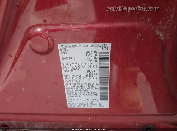 5N1AT2MT4LC764573 2020 NISSAN ROGUE Red ძრავის განყოფილების ხედი