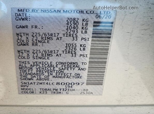 5N1AT2MT4LC800097 2020 NISSAN ROGUE Silver Սալոնի 360 աստիճան տեսք