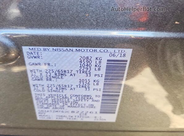 5N1AT2MT6JC822261 2018 NISSAN ROGUE Gray Vista de la etiqueta del VIN
