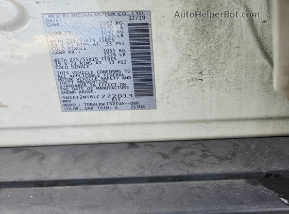 5N1AT2MT6LC772013 2020 NISSAN ROGUE White VIN sticker view