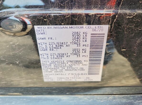 5N1AT2MT6LC795680 2020 NISSAN ROGUE Black VIN կոդի պիտակի տեսք