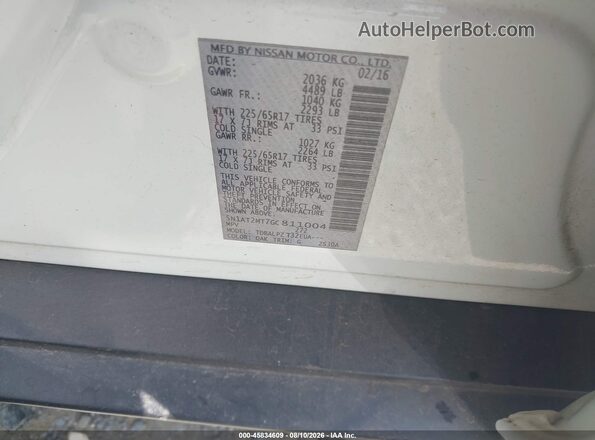 5N1AT2MT7GC811004 2016 NISSAN ROGUE White Շարժիչի բաժամունքի տեսք