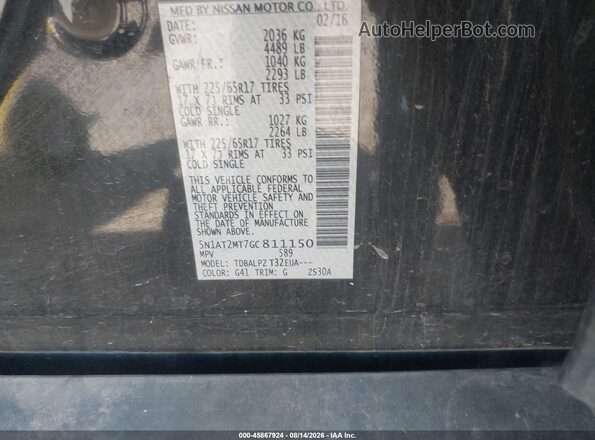 5N1AT2MT7GC811150 2016 NISSAN ROGUE Black ძრავის განყოფილების ხედი