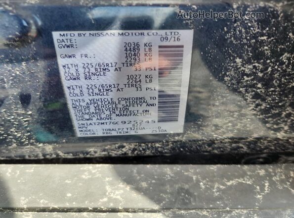 5N1AT2MT7GC925245 2016 NISSAN ROGUE Синий Вид наклейки с VIN-кодом