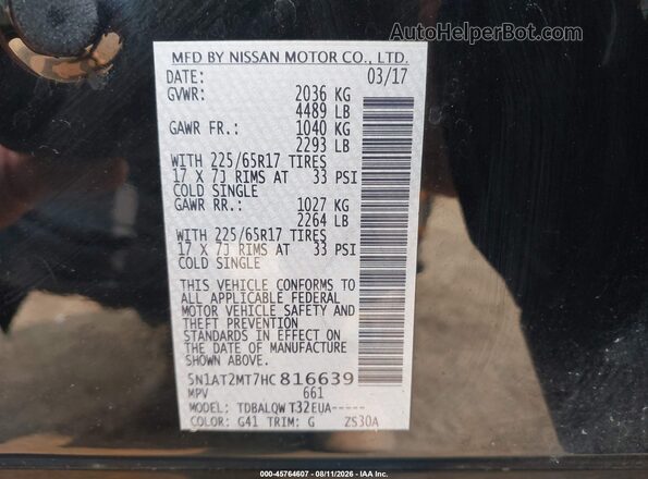 5N1AT2MT7HC816639 2017 NISSAN ROGUE Black Widok komory silnika