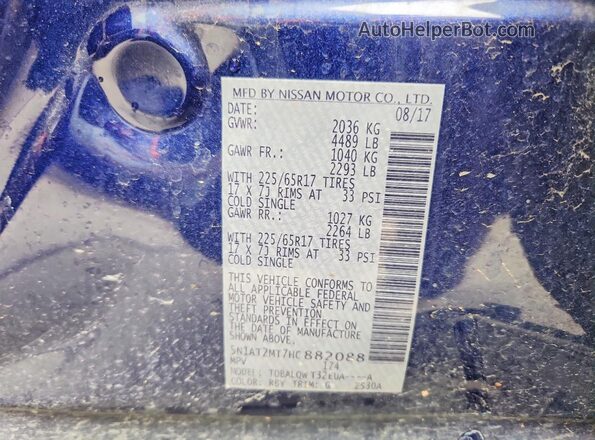 5N1AT2MT7HC882088 2017 NISSAN ROGUE Blue VIN sticker view
