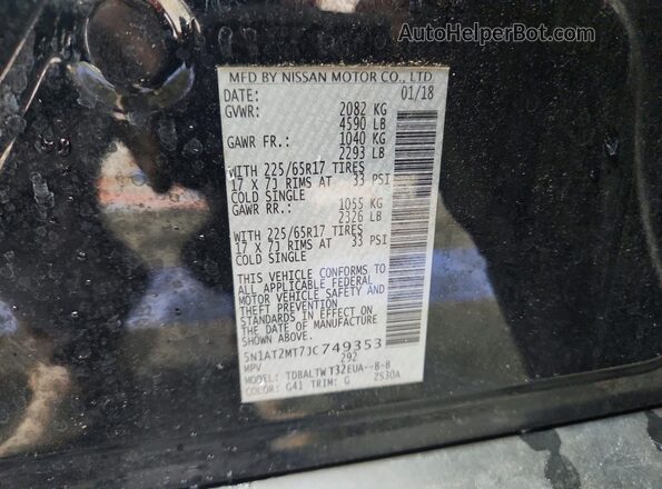 5N1AT2MT7JC749353 2018 NISSAN ROGUE Black Widok wnętrza 360 stopni