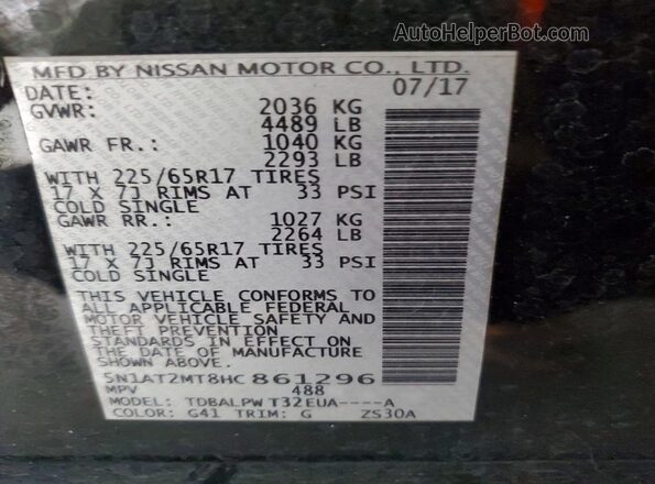 5N1AT2MT8HC861296 2017 NISSAN ROGUE Black Widok naklejki z numerem VIN