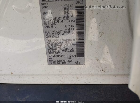 5N1AT2MT9GC900749 2016 NISSAN ROGUE White Engine compartment view