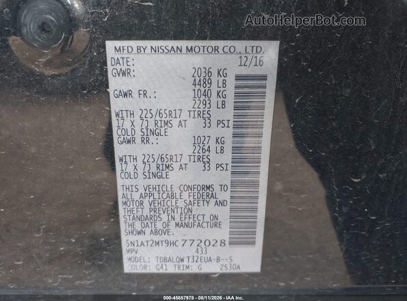 5N1AT2MT9HC772028 2017 NISSAN ROGUE Black Вид підкапотного простору
