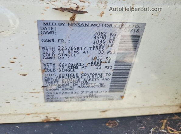 5N1AT2MT9JC774979 2018 NISSAN ROGUE White Вид наклейки з VIN-кодом
