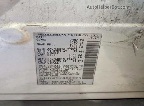 5N1AT2MT9JC802375 2018 NISSAN ROGUE Серебряный Вид наклейки с VIN-кодом
