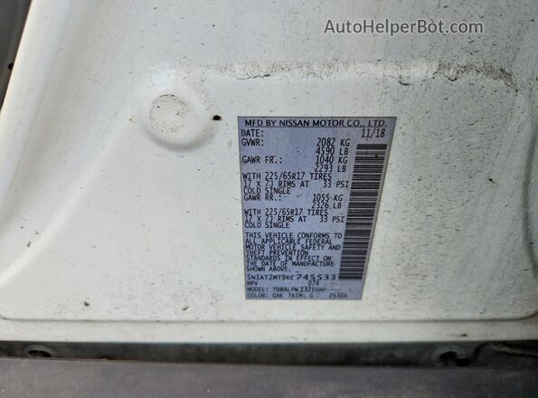5N1AT2MT9KC745533 2019 NISSAN ROGUE White Widok naklejki z numerem VIN