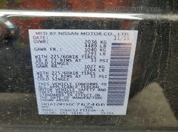 5N1AT2MTXGC767466 2016 NISSAN ROGUE Black Widok naklejki z numerem VIN
