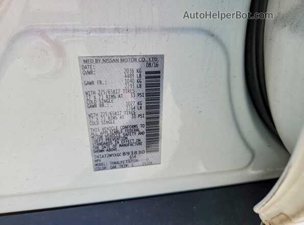5N1AT2MTXGC893830 2016 NISSAN ROGUE White 360 interior view