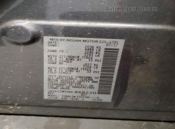 5N1AT2MTXHC868220 2017 NISSAN ROGUE Gray Widok naklejki z numerem VIN
