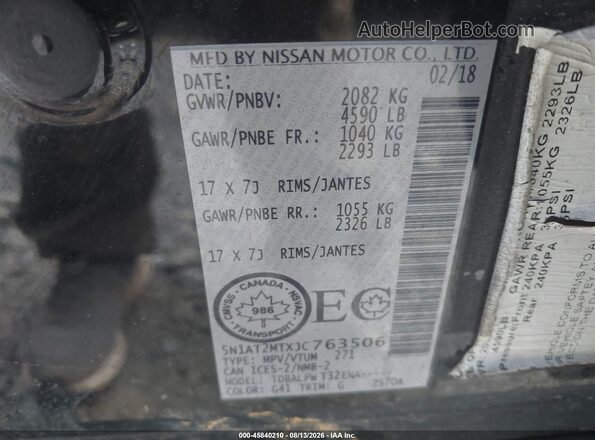 5N1AT2MTXJC763506 2018 NISSAN ROGUE Black Շարժիչի բաժամունքի տեսք