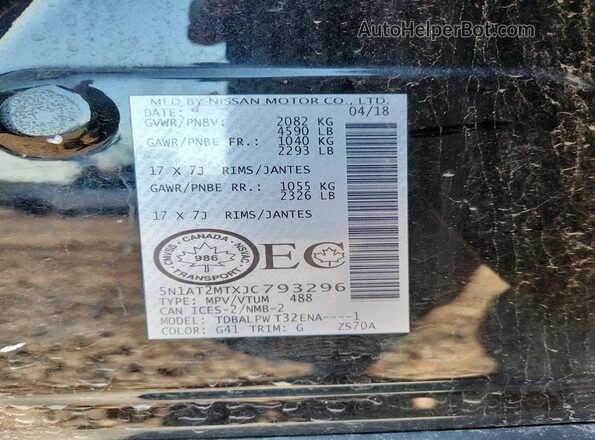 5N1AT2MTXJC793296 2018 NISSAN ROGUE Black Vista interior de 360 grados