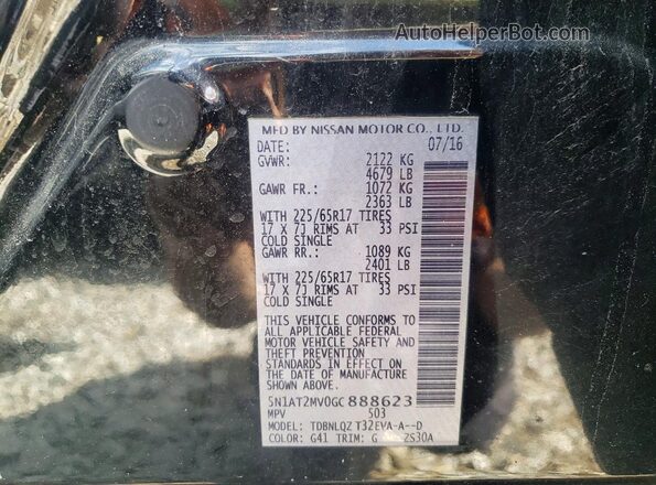 5N1AT2MV0GC888623 2016 NISSAN ROGUE Black VIN sticker view
