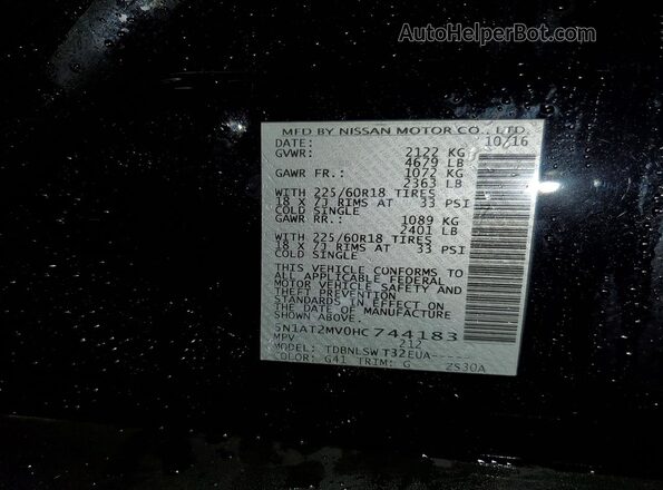 5N1AT2MV0HC744183 2017 NISSAN ROGUE Black ძრავის განყოფილების ხედი